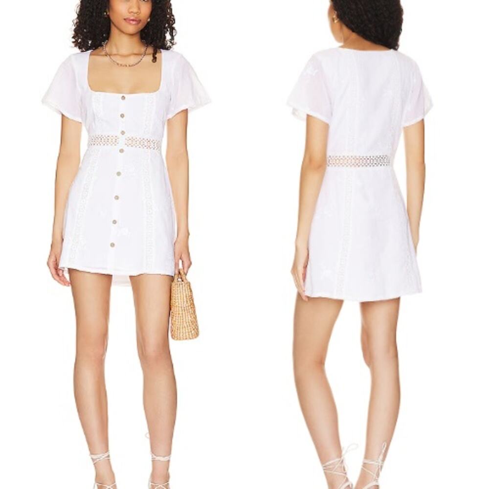House of Harlow 1960 Della Eyelet Trim Mini Sheath Dress White Women's Size XS